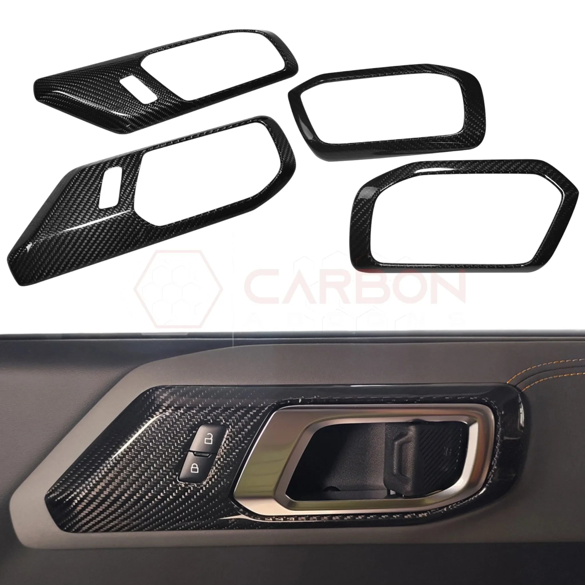 Real Carbon Fiber Interior Door Handle Trim Covers For 2021+ Ford Bronco