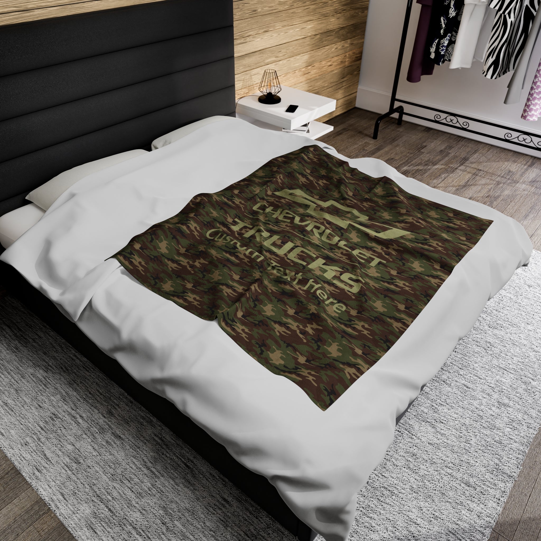 Personalized Chevrolet Trucks Bowtie Camo Velveteen Plush Blanket