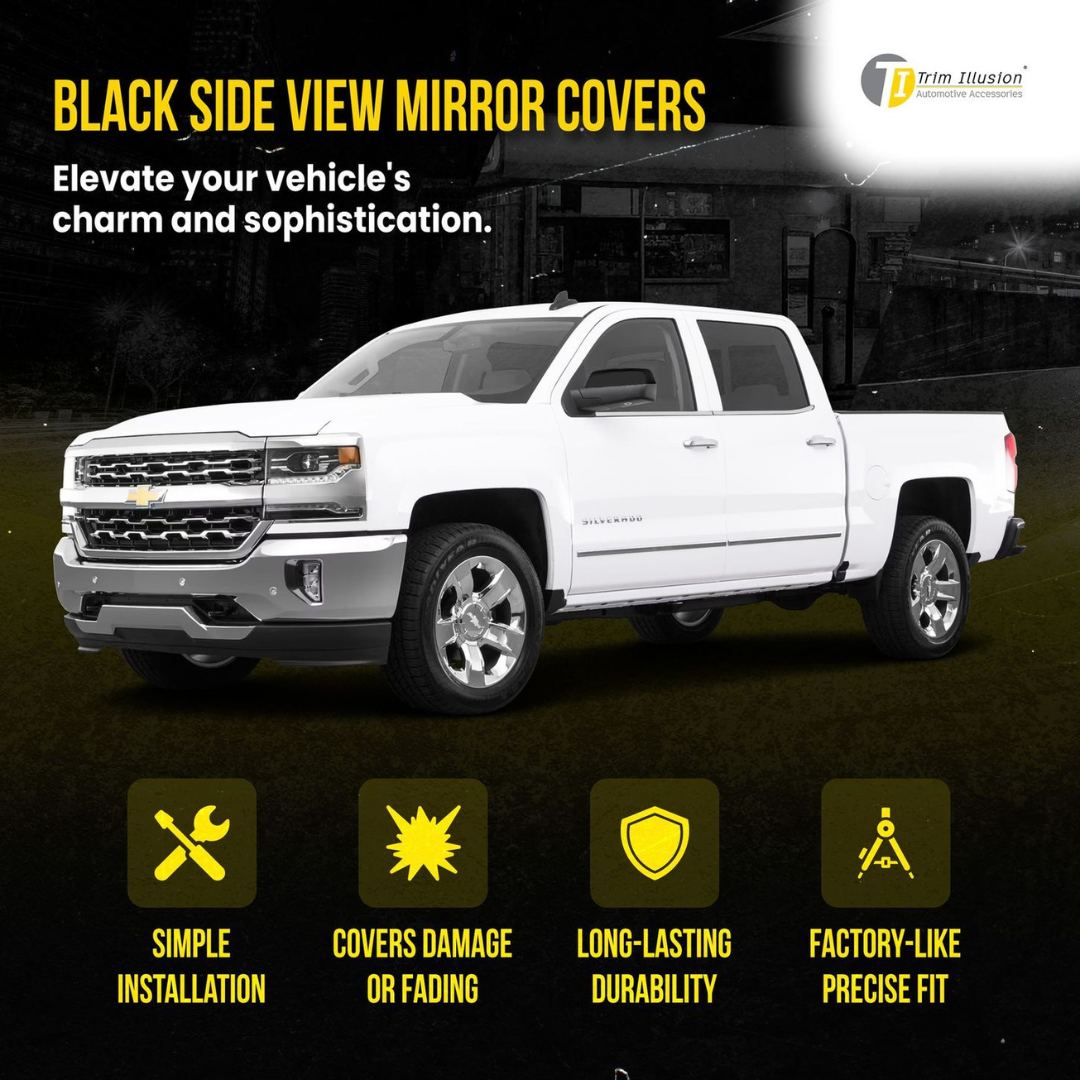 2014-2018 Chevrolet Silverado 1500, 14-18 GMC Sierra 1500 2 PCS Top Gloss Black Replacement Mirror Cover