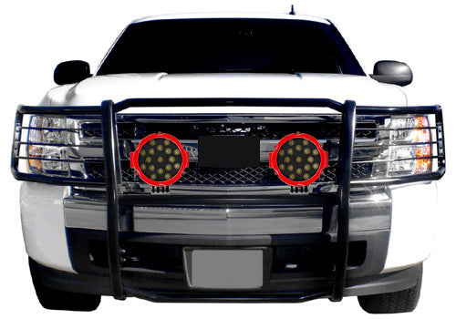 2007-2013 Chevrolet Silverado 1500 Grille Guard Kit Modular Incl. pair of 7.0"Dia. LED Lights w/Red Trim Rings w/ Wiring Harness and Switch | Black Horse Off Road - Image 1
