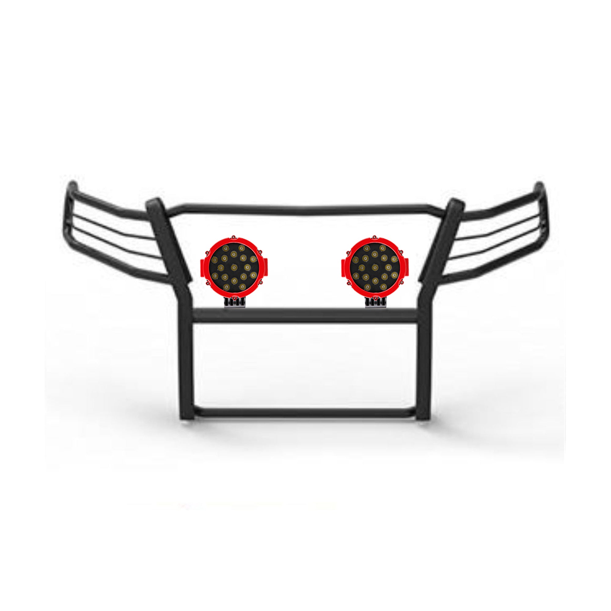 2007-2013 Chevrolet Silverado 1500 Grille Guard Kit Modular Incl. pair of 7.0"Dia. LED Lights w/Red Trim Rings w/ Wiring Harness and Switch | Black Horse Off Road - Image 3