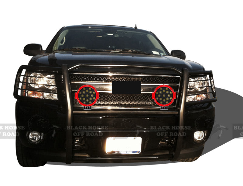 2007-2014 Chevrolet Avalanche Grille Guard Kit Modular Incl. pair of 7.0"Dia. LED Lights w/Red Trim Rings w/ Wiring Harness and Switch | Black Horse Off Road - Image 5