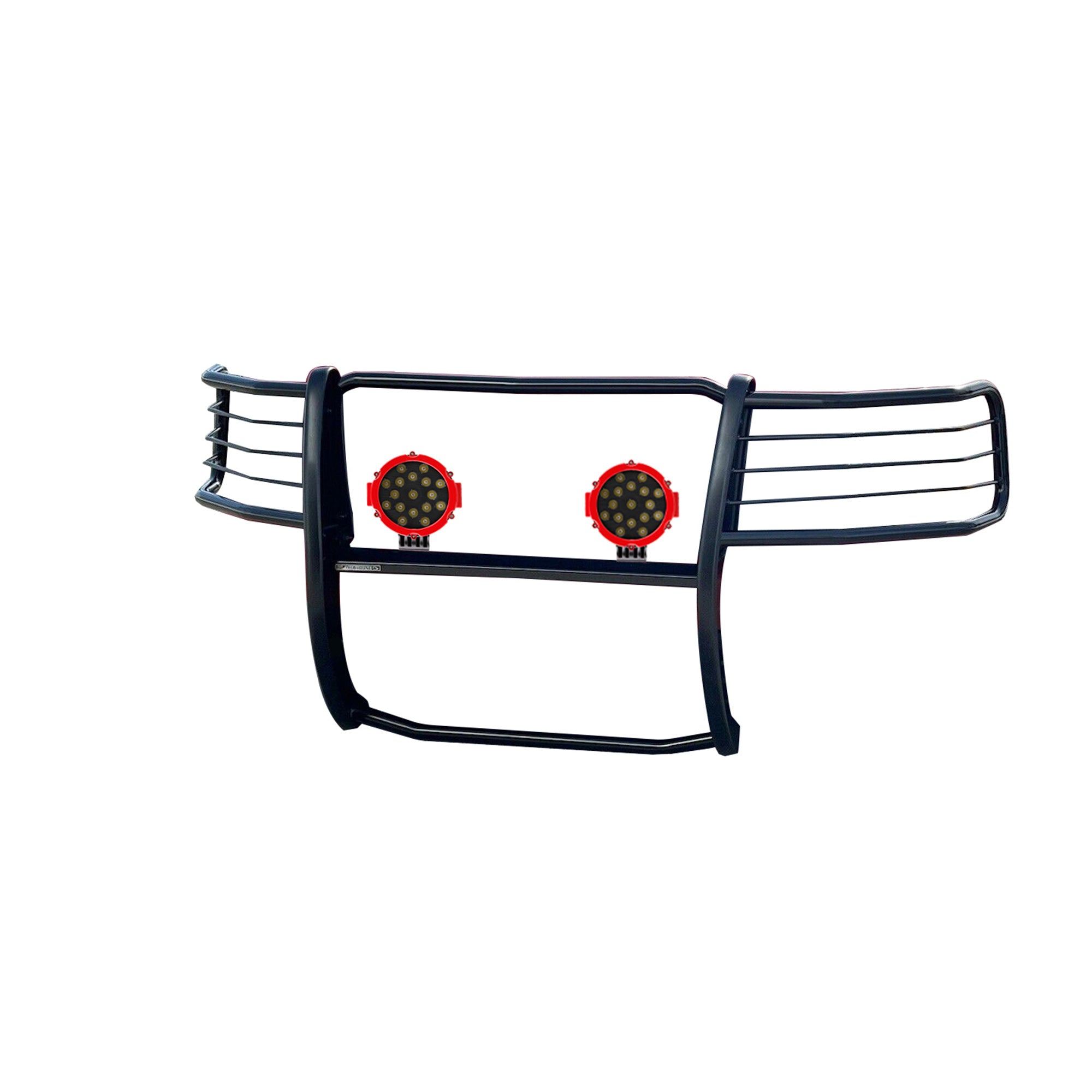 2007-2014 Chevrolet Avalanche Grille Guard Kit Modular Incl. pair of 7.0"Dia. LED Lights w/Red Trim Rings w/ Wiring Harness and Switch | Black Horse Off Road - Image 7