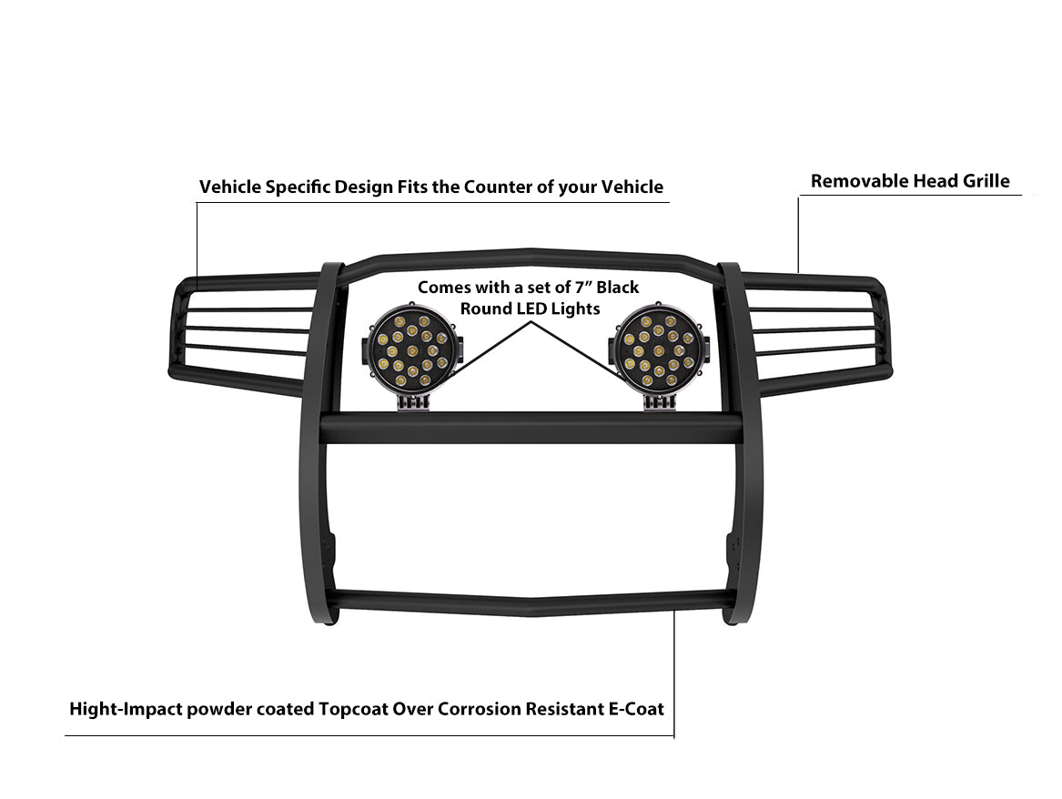 2011-2021 Jeep Grand Cherokee Grille Guard Kit Modular Incl. pair of 7.0"Dia. LED Lights w/ Black Trim Rings w/ Wiring Harness and Switch | Black Horse Off Road - Image 7