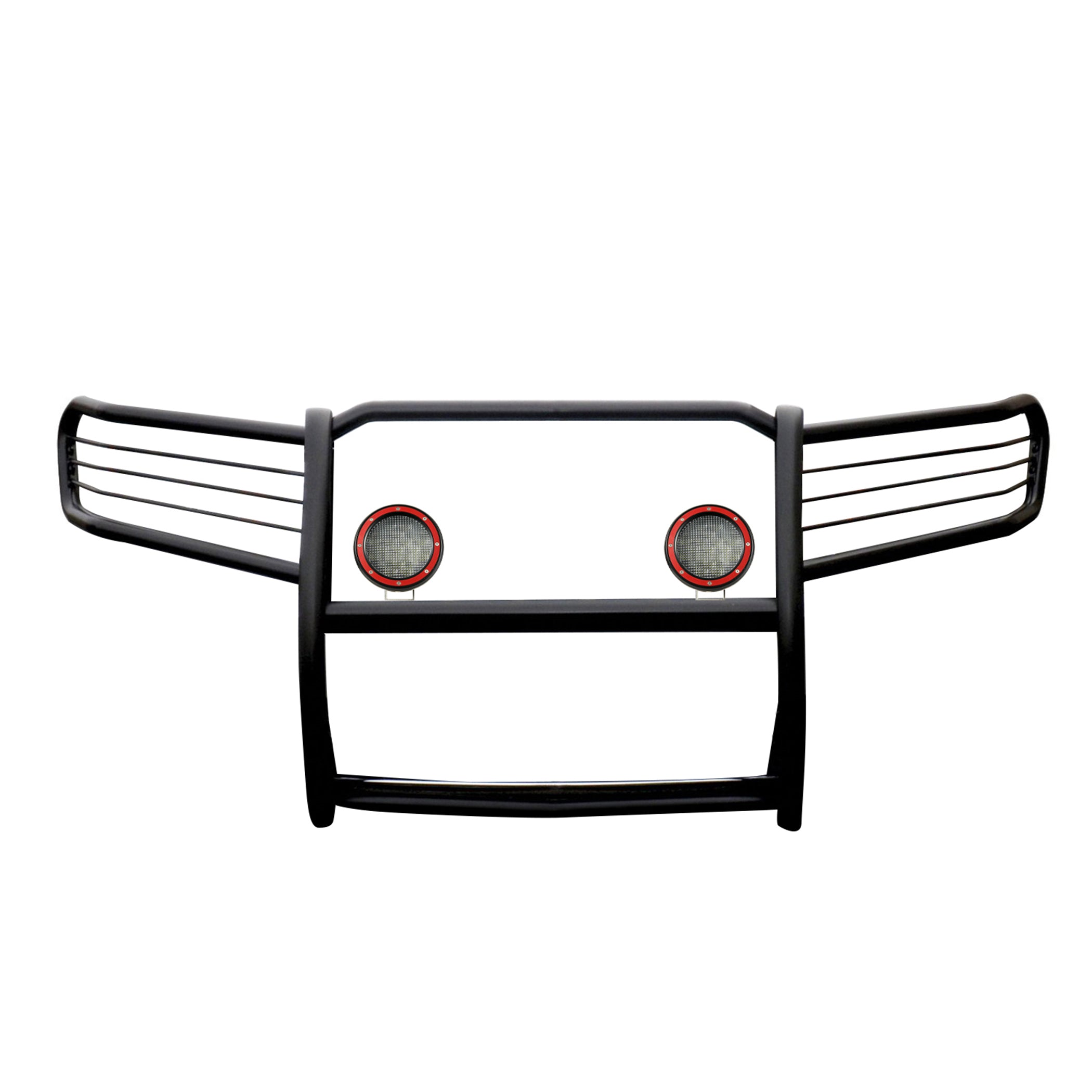 2011-2021 Jeep Grand Cherokee Grille Guard Kit Modular Pair of 5.3" Dia. LED Flood Lights w/ Red Trim Rings Wiring Harness and Switch | Black Horse Off Road - Image 5