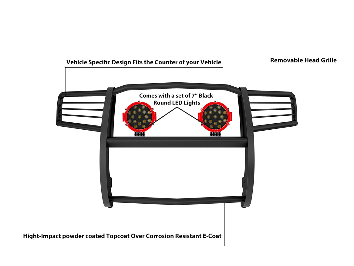 2011-2021 Jeep Grand Cherokee Grille Guard Kit Modular Incl. pair of 7.0"Dia. LED Lights w/Red Trim Rings w/ Wiring Harness and Switch | Black Horse Off Road - Image 7