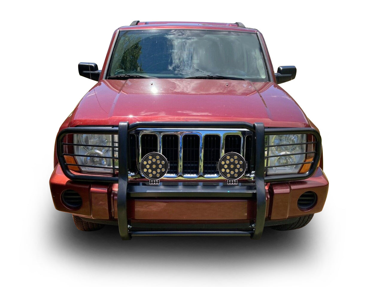 2006-2010 Jeep Commander Grille Guard Kit Modular Incl. pair of 7.0"Dia. LED Lights w/ Black Trim Rings w/ Wiring Harness and Switch | Black Horse Off Road - Image 3