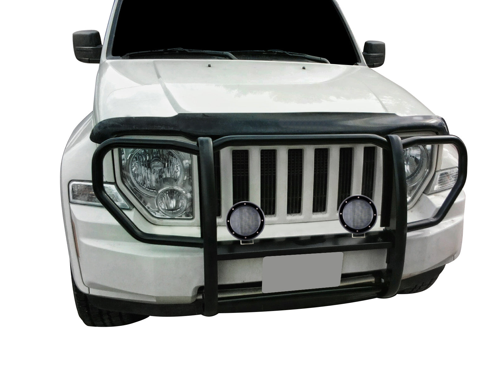 2008-2012 Jeep Liberty Grille Guard Kit 1-Piece Pair of 5.3" Dia. LED Flood Lights w/ Black Trim Rings Wiring Harness and Switch | Black Horse Off Road - Image 9
