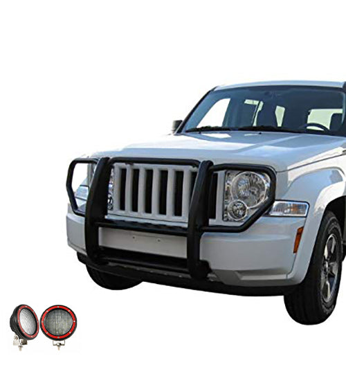 2008-2012 Jeep Liberty Grille Guard Kit 1-Piece Pair of 5.3" Dia. LED Flood Lights w/ Red Trim Rings Wiring Harness and Switch | Black Horse Off Road - Image 7