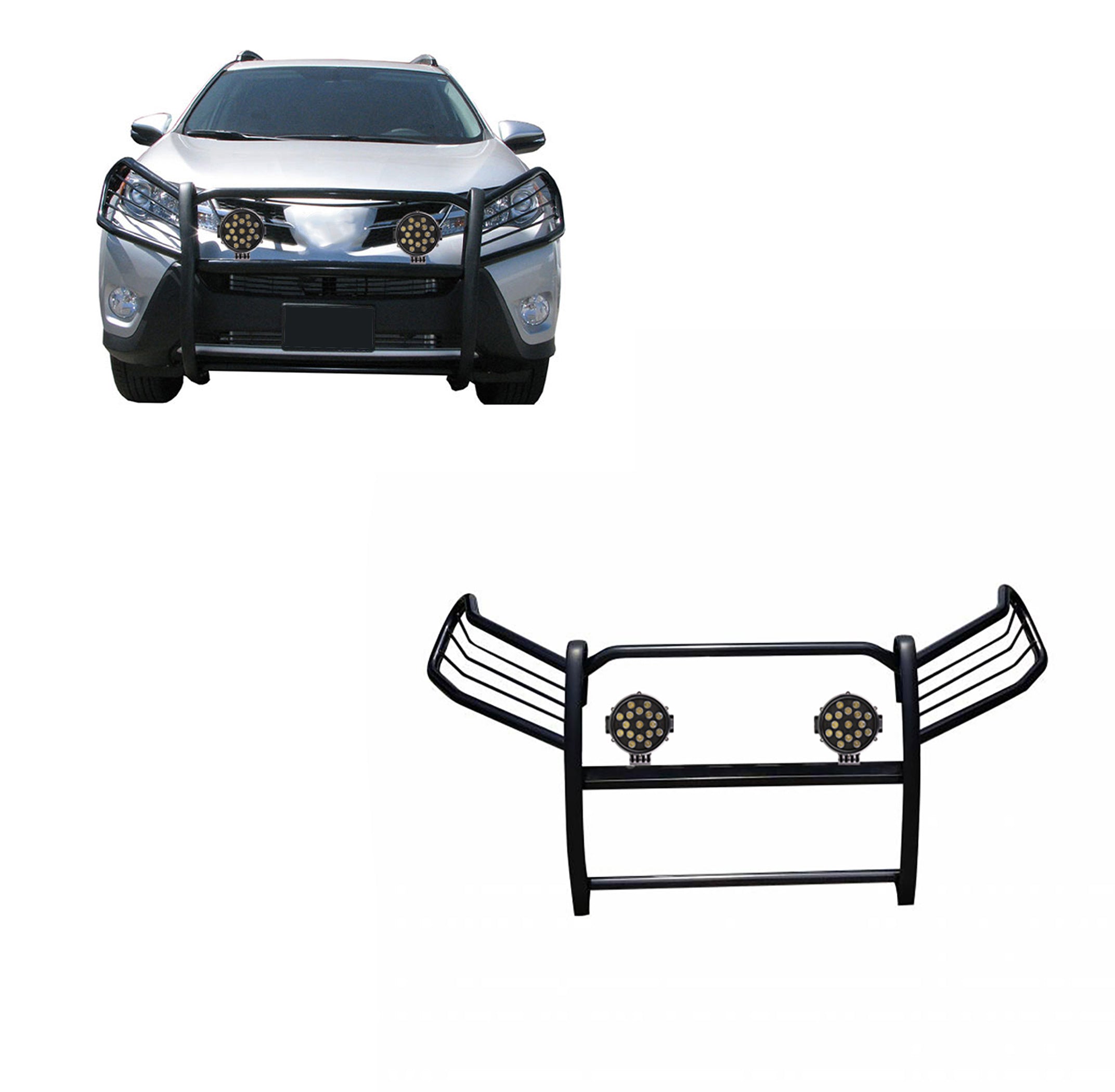 2006-2018 Toyota Rav4 Grille Guard Kit Modular Incl. pair of 7.0"Dia. LED Lights w/ Black Trim Rings w/ Wiring Harness and Switch | Black Horse Off Road - Image 1