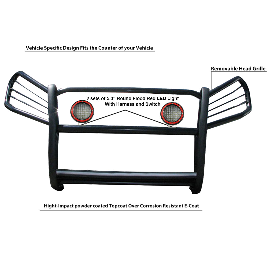2006-2018 Toyota Rav4 Grille Guard Kit Modular Pair of 5.3" Dia. LED Flood Lights w/ Red Trim Rings Wiring Harness and Switch | Black Horse Off Road - Image 6