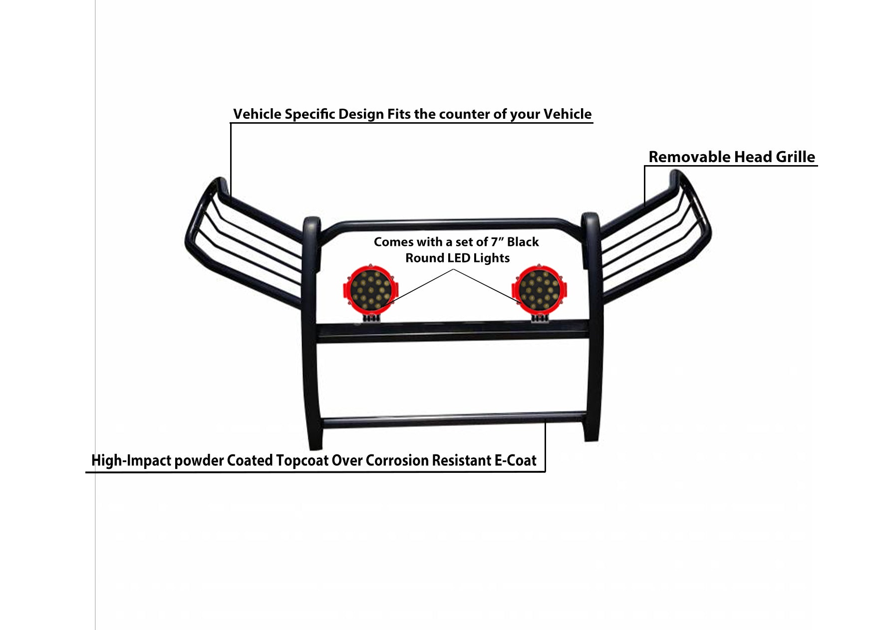 2006-2018 Toyota Rav4 Grille Guard Kit Modular Incl. pair of 7.0"Dia. LED Lights w/Red Trim Rings w/ Wiring Harness and Switch | Black Horse Off Road - Image 6