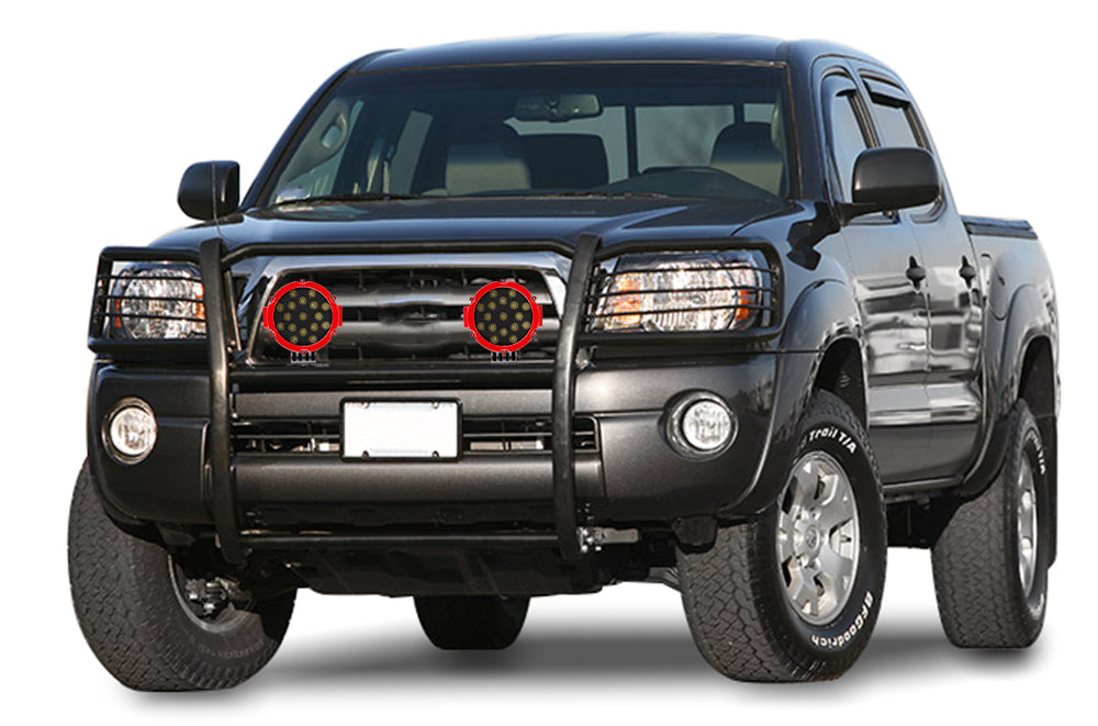 2005-2015 Toyota Tacoma Grille Guard Kit Modular Incl. pair of 7.0"Dia. LED Lights w/Red Trim Rings w/ Wiring Harness and Switch | Black Horse Off Road - Image 4