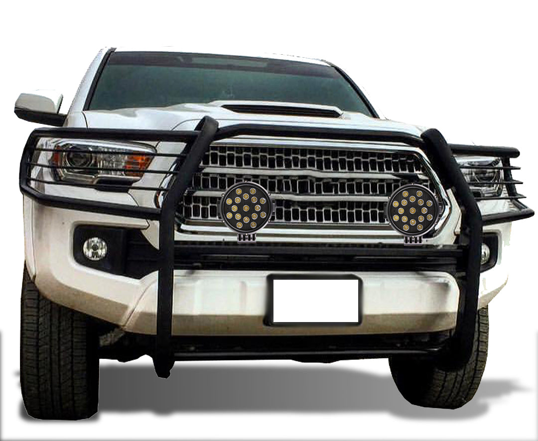 2016-2023 Toyota Tacoma Grille Guard Kit Modular Incl. pair of 7.0"Dia. LED Lights w/ Black Trim Rings w/ Wiring Harness and Switch | Black Horse Off Road - Image 4