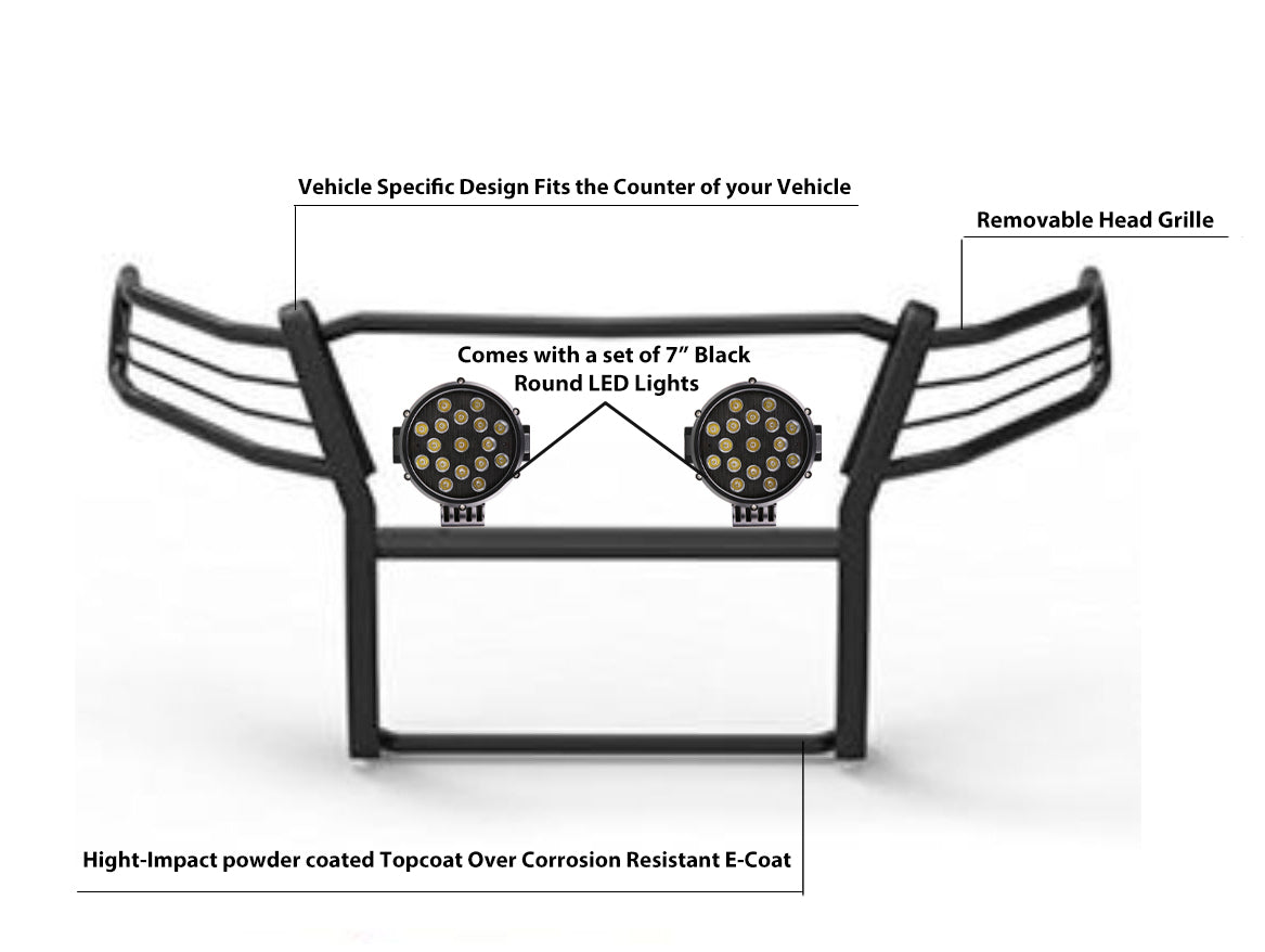 2016-2023 Toyota Tacoma Grille Guard Kit Modular Incl. pair of 7.0"Dia. LED Lights w/ Black Trim Rings w/ Wiring Harness and Switch | Black Horse Off Road - Image 6