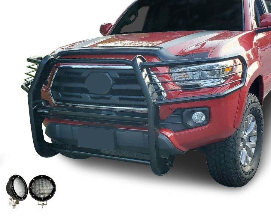 2016-2023 Toyota Tacoma Grille Guard Kit Modular Pair of 5.3" Dia. LED Flood Lights w/ Black Trim Rings Wiring Harness and Switch | Black Horse Off Road - Image 8
