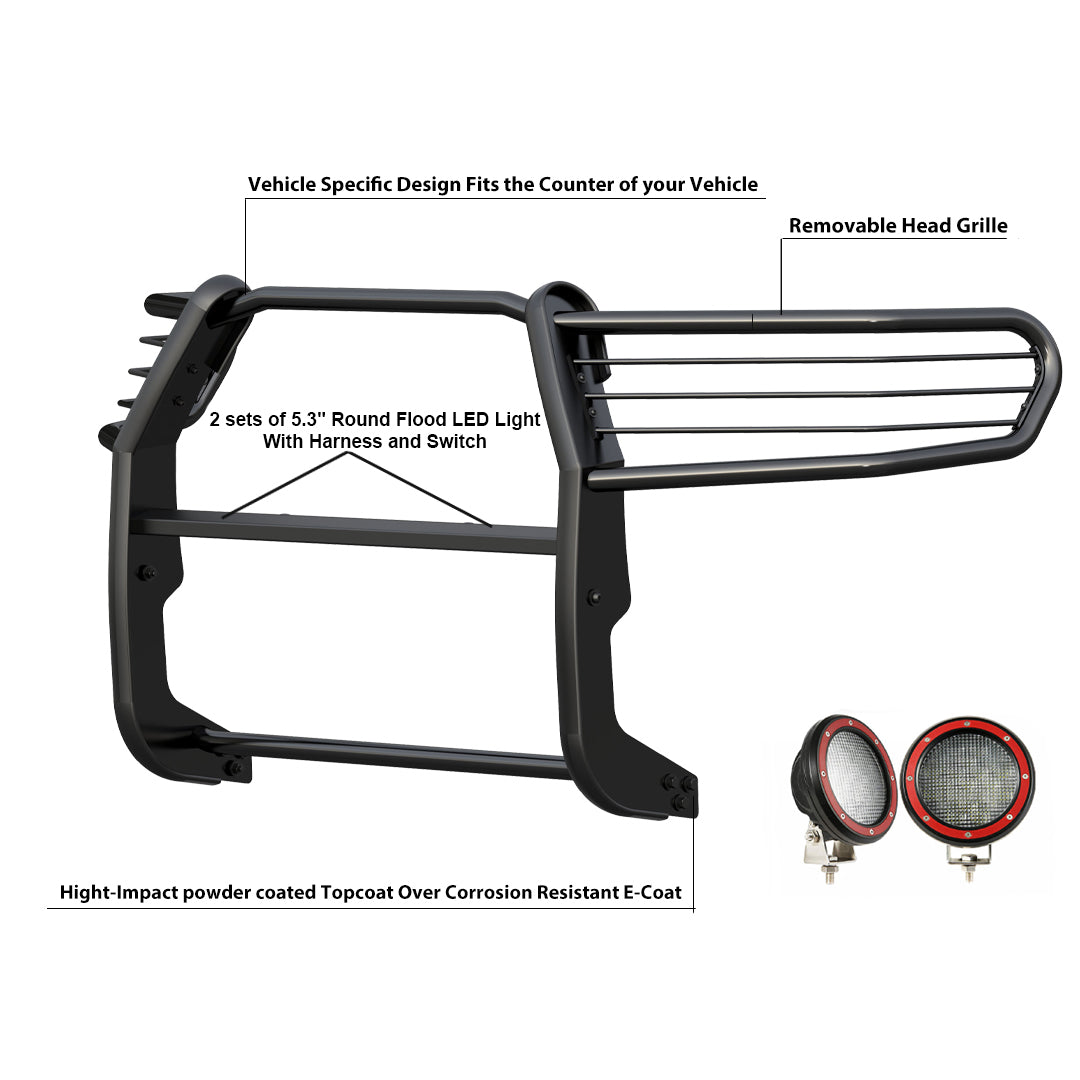 2016-2023 Toyota Tacoma Grille Guard Kit Modular Pair of 5.3" Dia. LED Flood Lights w/ Red Trim Rings Wiring Harness and Switch | Black Horse Off Road - Image 10