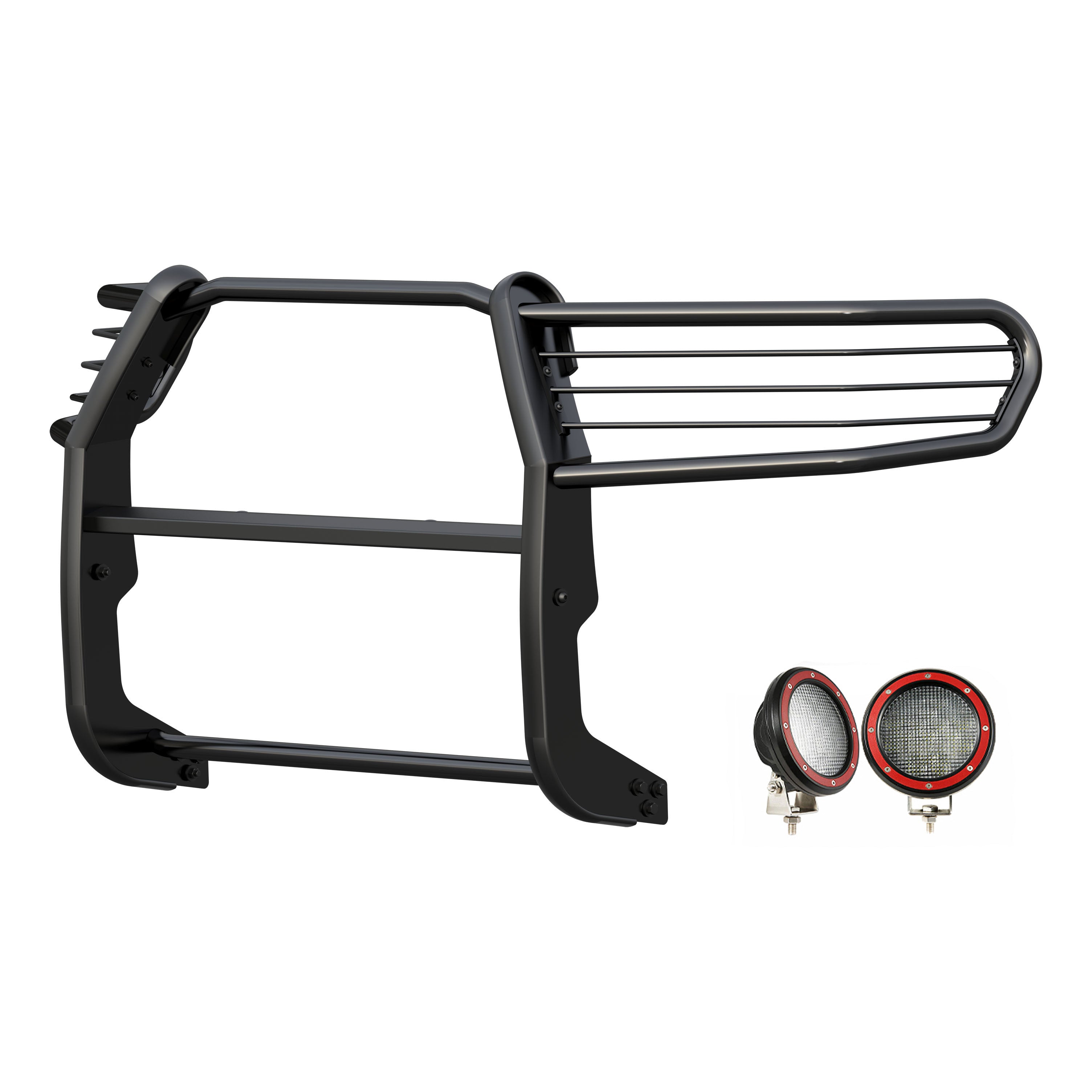 2016-2023 Toyota Tacoma Grille Guard Kit Modular Pair of 5.3" Dia. LED Flood Lights w/ Red Trim Rings Wiring Harness and Switch | Black Horse Off Road - Image 9