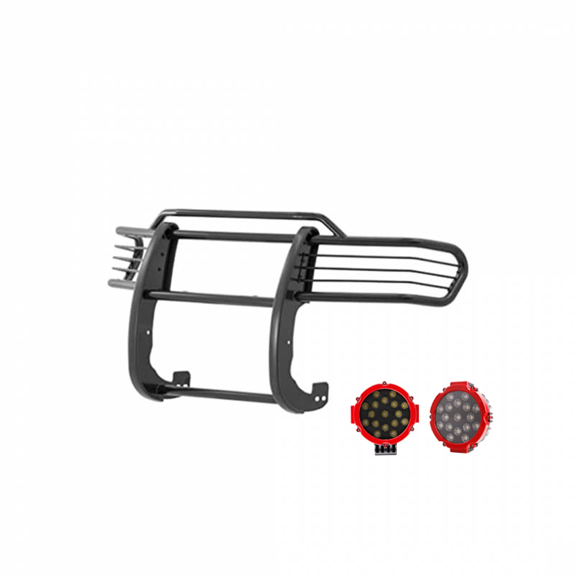 2007-2014 Toyota Fj Cruiser Grille Guard Kit Modular Incl. pair of 7.0"Dia. LED Lights w/Red Trim Rings w/ Wiring Harness and Switch | Black Horse Off Road - Image 4