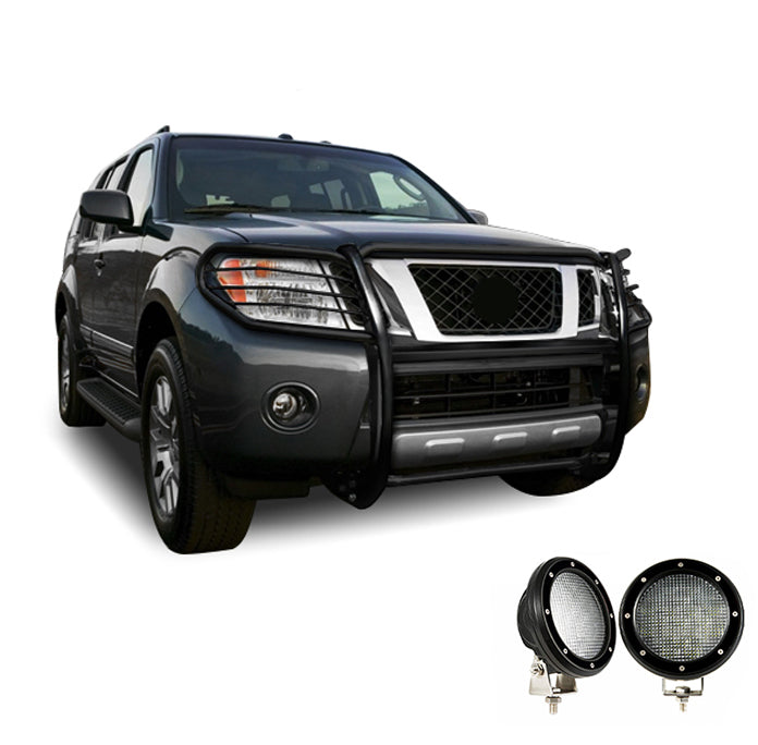 2005-2021 Nissan Frontier Grille Guard Kit Modular Pair of 5.3" Dia. LED Flood Lights w/ Black Trim Rings Wiring Harness and Switch | Black Horse Off Road - Image 6