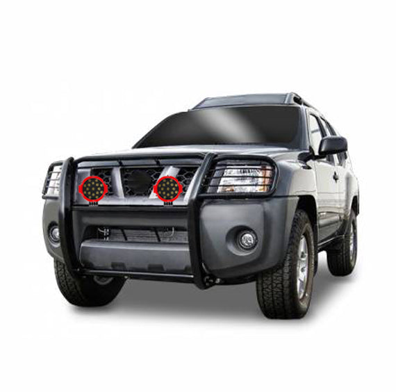 2005-2015 Nissan Xterra Grille Guard Kit Modular Incl. pair of 7.0"Dia. LED Lights w/Red Trim Rings w/ Wiring Harness and Switch | Black Horse Off Road - Image 4