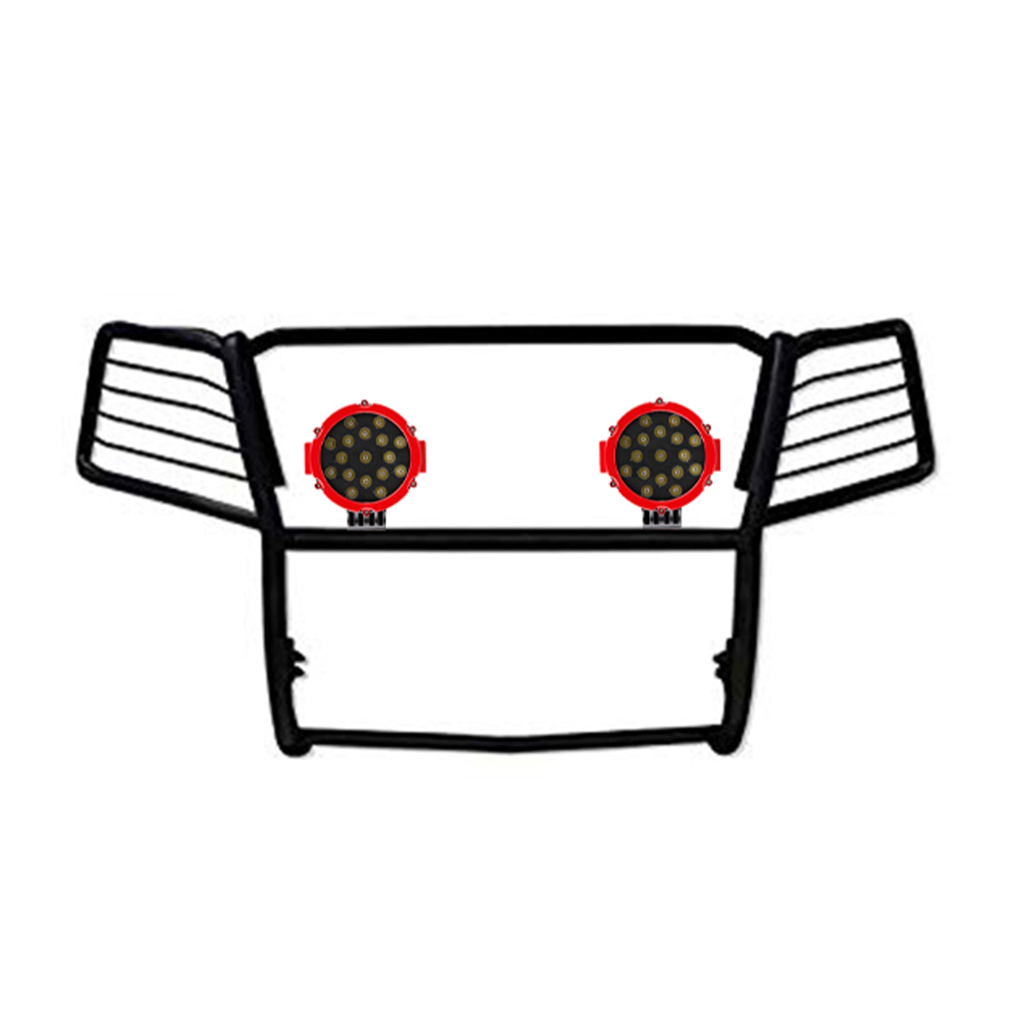 2005-2015 Nissan Xterra Grille Guard Kit Modular Incl. pair of 7.0"Dia. LED Lights w/Red Trim Rings w/ Wiring Harness and Switch | Black Horse Off Road - Image 5