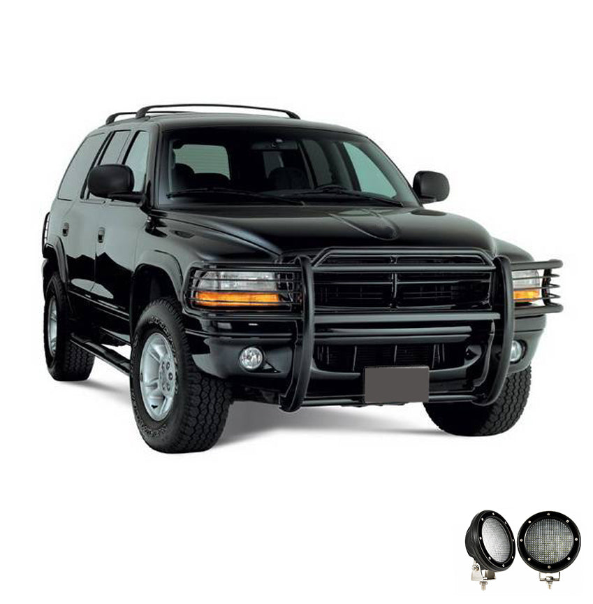 1997-2004 Dodge Ram Dakota Grille Guard Kit Modular Pair of 5.3" Dia. LED Flood Lights w/ Black Trim Rings Wiring Harness and Switch | Black Horse Off Road - Image 7