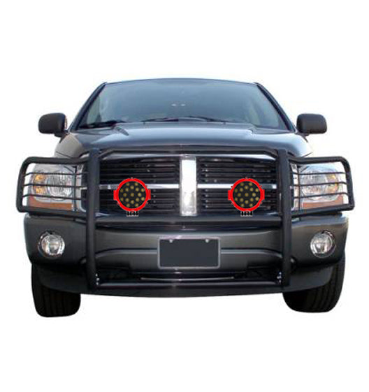 1994-2002 Dodge Ram Ram 1500 Grille Guard Kit Modular Incl. pair of 7.0"Dia. LED Lights w/Red Trim Rings w/ Wiring Harness and Switch | Black Horse Off Road - Image 4