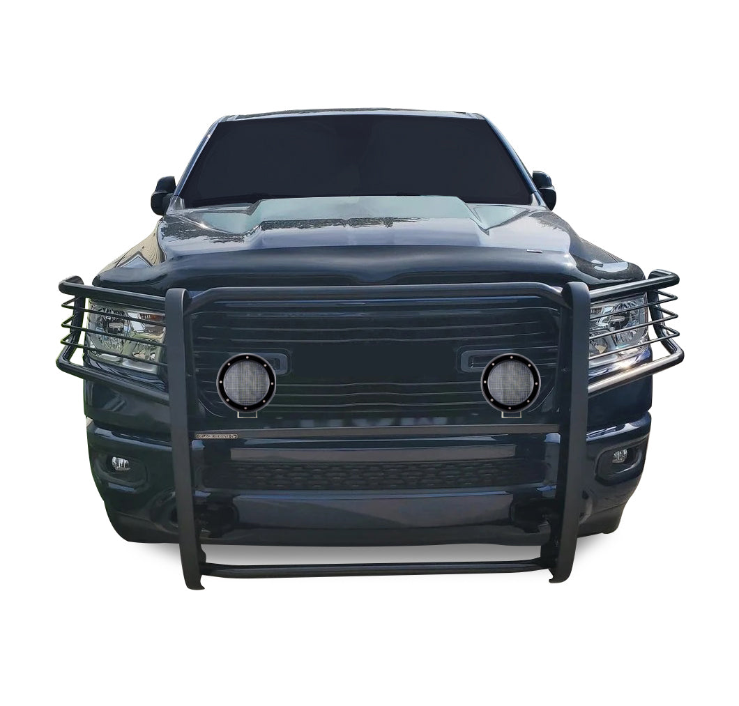 2019-2026 Dodge Ram 1500 Grille Guard Kit Modular Pair of 5.3" Dia. LED Flood Lights w/ Black Trim Rings Wiring Harness and Switch | Black Horse Off Road - Image 8