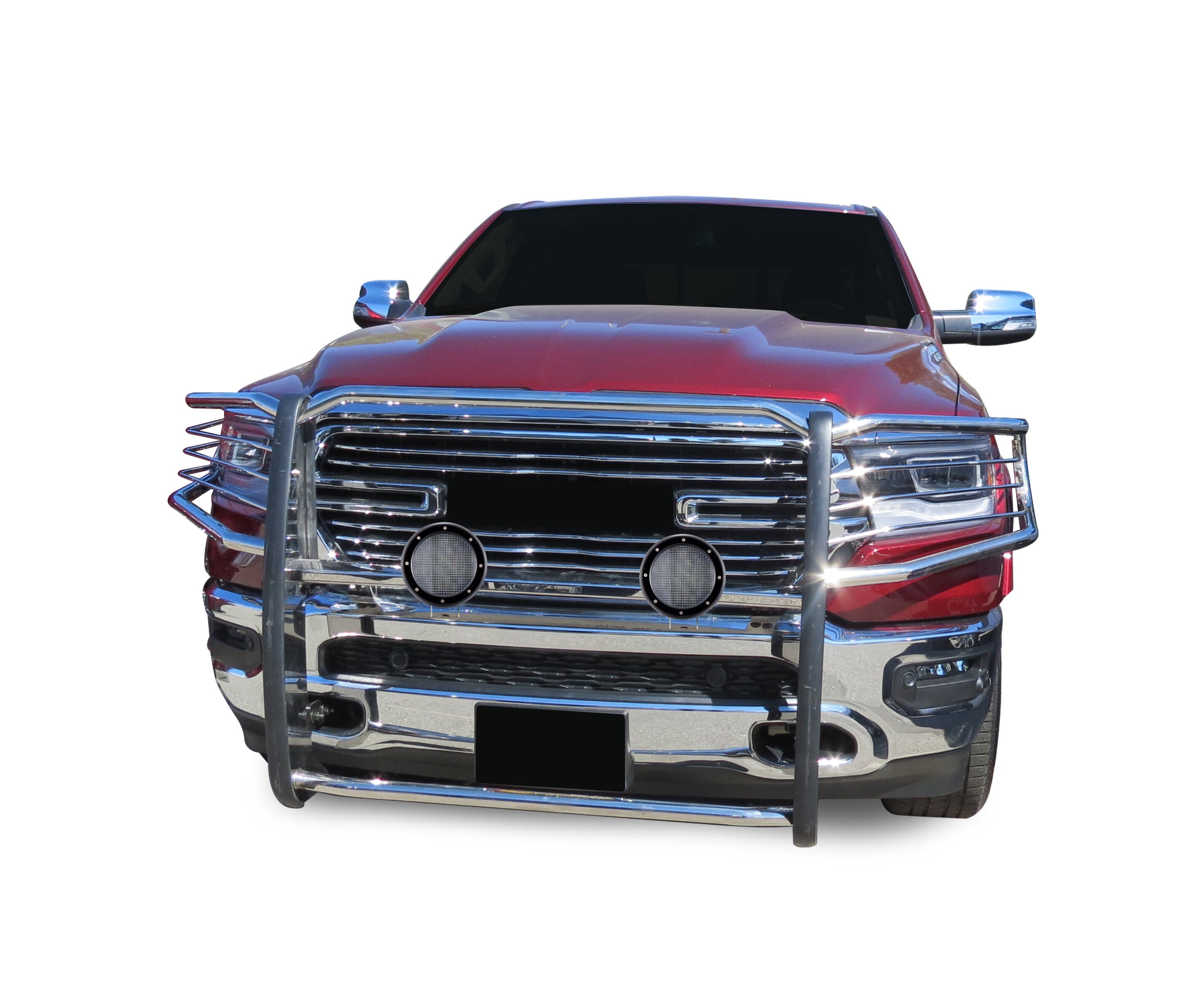 2019-2025 Dodge Ram 1500 Grille Guard Kit Modular Pair of 5.3" Dia. LED Flood Lights w/ Black Trim Rings Wiring Harness and Switch | Black Horse Off Road - Image 8
