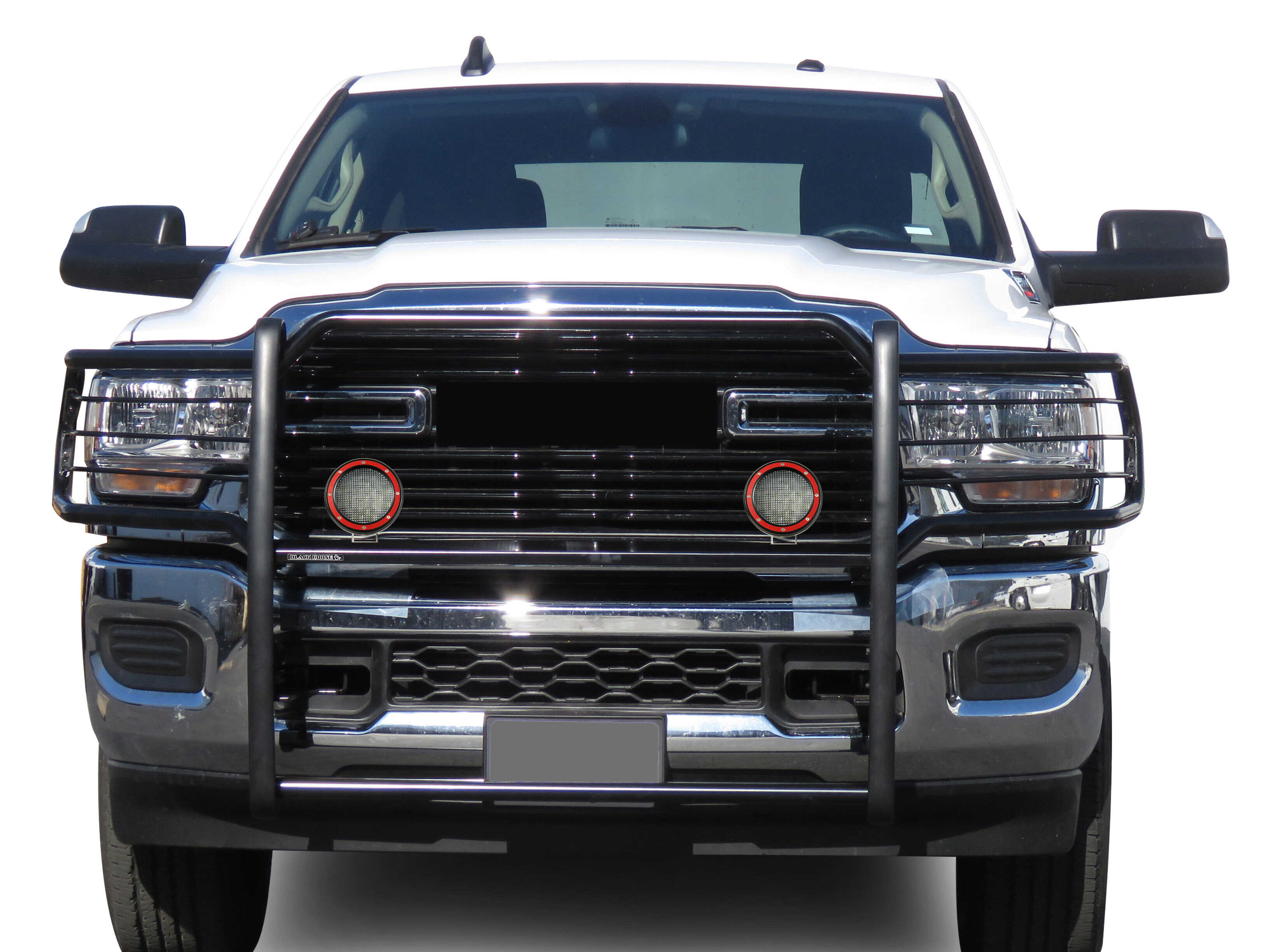 2019-2024 Dodge Ram 2500 Grille Guard Kit Modular Pair of 5.3" Dia. LED Flood Lights w/ Red Trim Rings Wiring Harness and Switch | Black Horse Off Road - Image 10