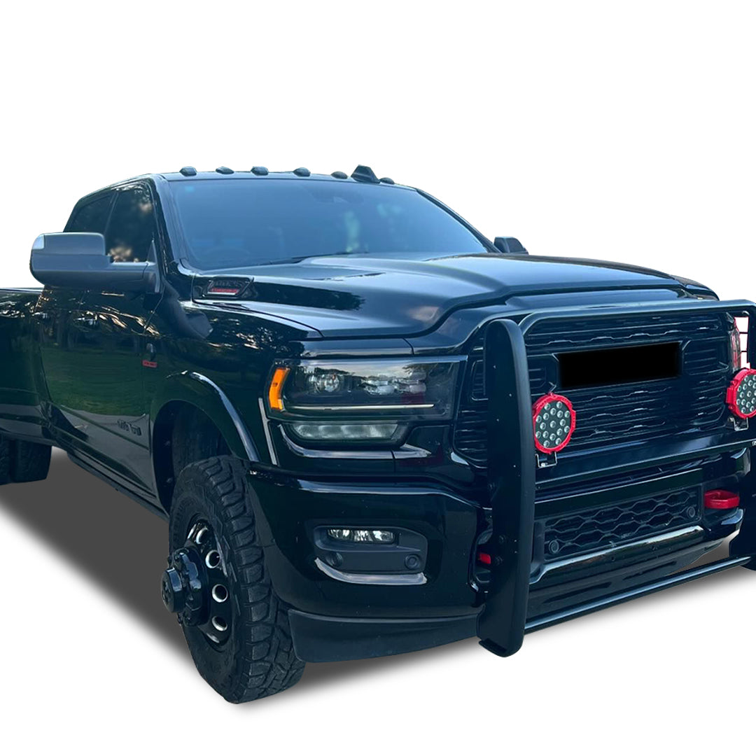 2019-2024 Dodge Ram 2500 Grille Guard Kit Modular Incl. pair of 7.0"Dia. LED Lights w/Red Trim Rings w/ Wiring Harness and Switch | Black Horse Off Road - Image 8