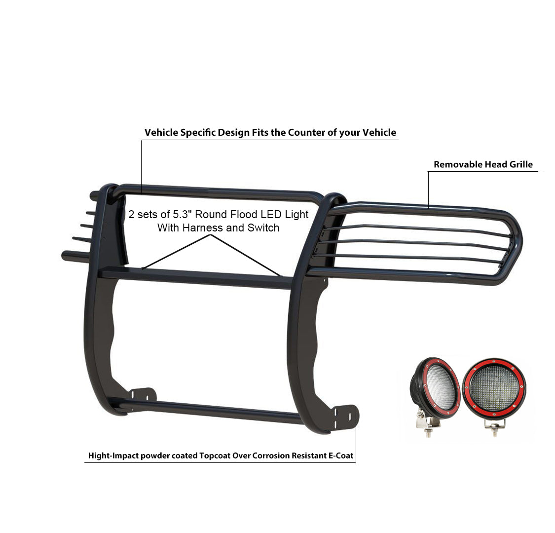 2010-2018 Dodge Ram 2500 Grille Guard Kit Modular Pair of 5.3" Dia. LED Flood Lights w/ Red Trim Rings Wiring Harness and Switch | Black Horse Off Road - Image 10