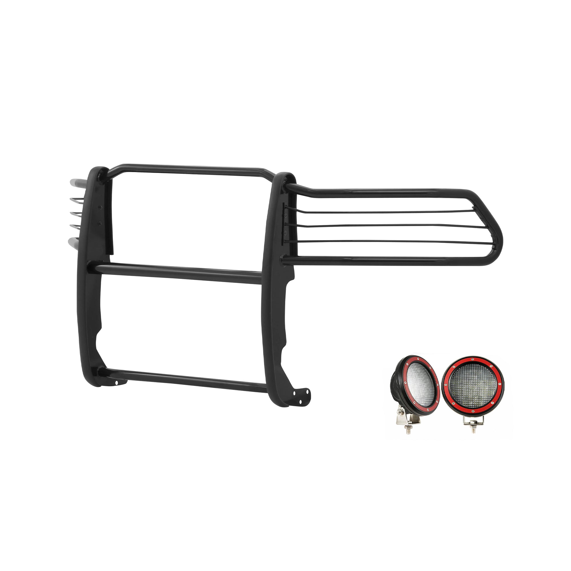 2010-2018 Dodge Ram 2500 Grille Guard Kit Modular Pair of 5.3" Dia. LED Flood Lights w/ Red Trim Rings Wiring Harness and Switch | Black Horse Off Road - Image 9