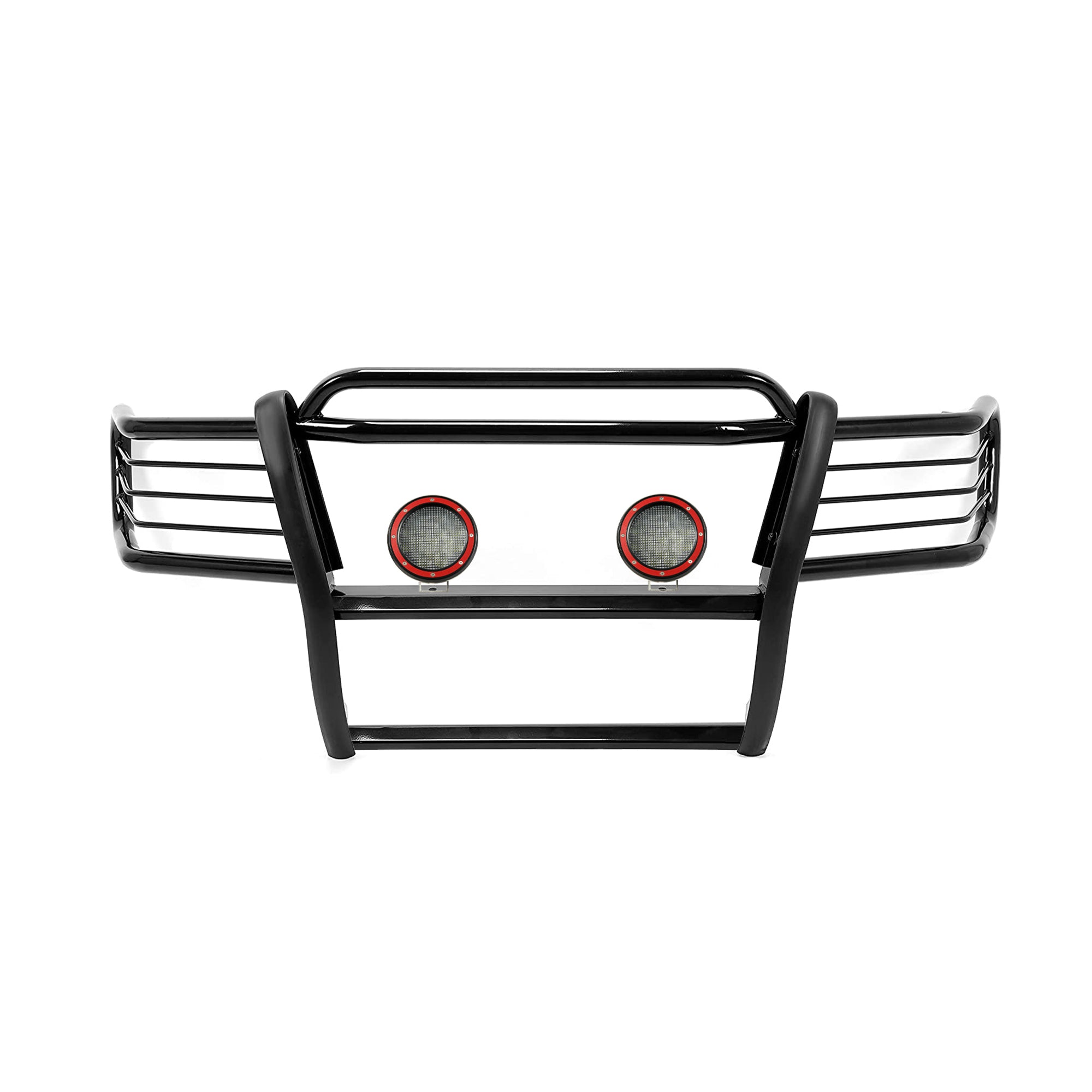 1999-2004 Jeep Grand Cherokee Grille Guard Kit Modular Pair of 5.3" Dia. LED Flood Lights w/ Red Trim Rings Wiring Harness and Switch | Black Horse Off Road - Image 7