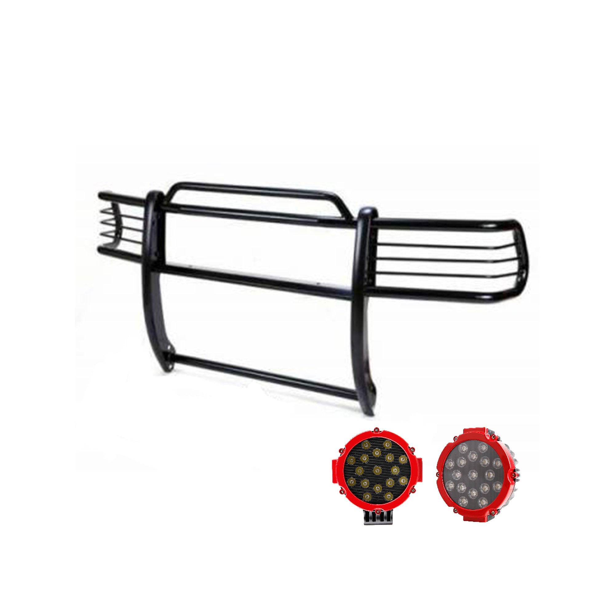 1999-2004 Jeep Grand Cherokee Grille Guard Kit Modular Incl. pair of 7.0"Dia. LED Lights w/Red Trim Rings w/ Wiring Harness and Switch | Black Horse Off Road - Image 5