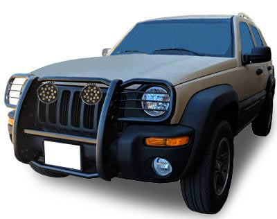 2002-2007 Jeep Liberty Grille Guard Kit Modular Incl. pair of 7.0"Dia. LED Lights w/ Black Trim Rings w/ Wiring Harness and Switch | Black Horse Off Road - Image 4