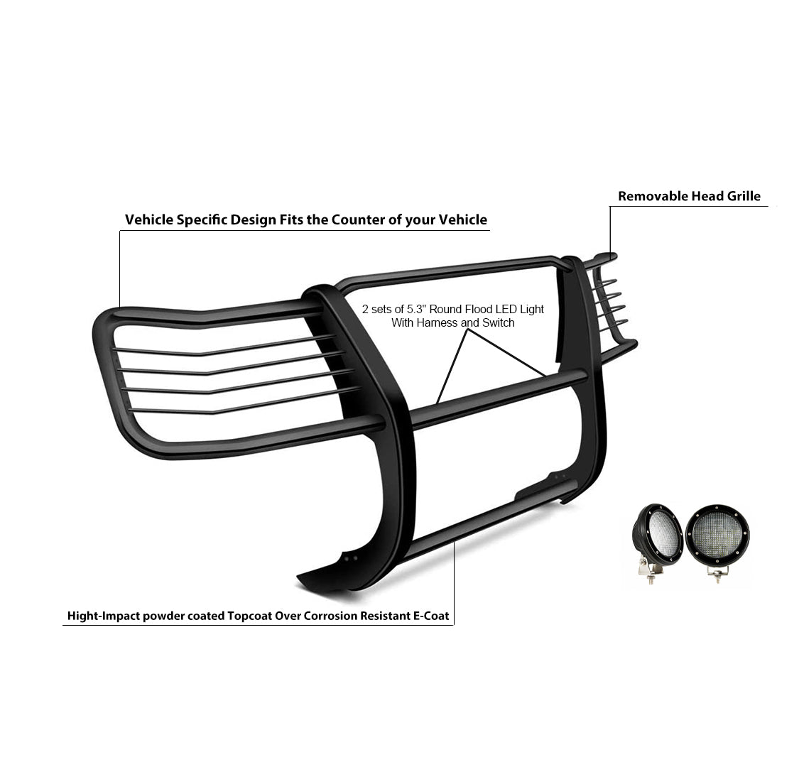1999-2007 Ford F-250 Super Duty Grille Guard Kit Modular Pair of 5.3" Dia. LED Flood Lights w/ Black Trim Rings Wiring Harness and Switch | Black Horse Off Road - Image 10
