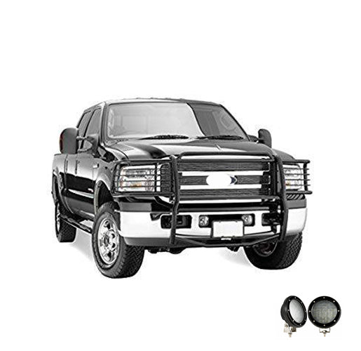 1999-2007 Ford F-250 Super Duty Grille Guard Kit Modular Pair of 5.3" Dia. LED Flood Lights w/ Black Trim Rings Wiring Harness and Switch | Black Horse Off Road - Image 7