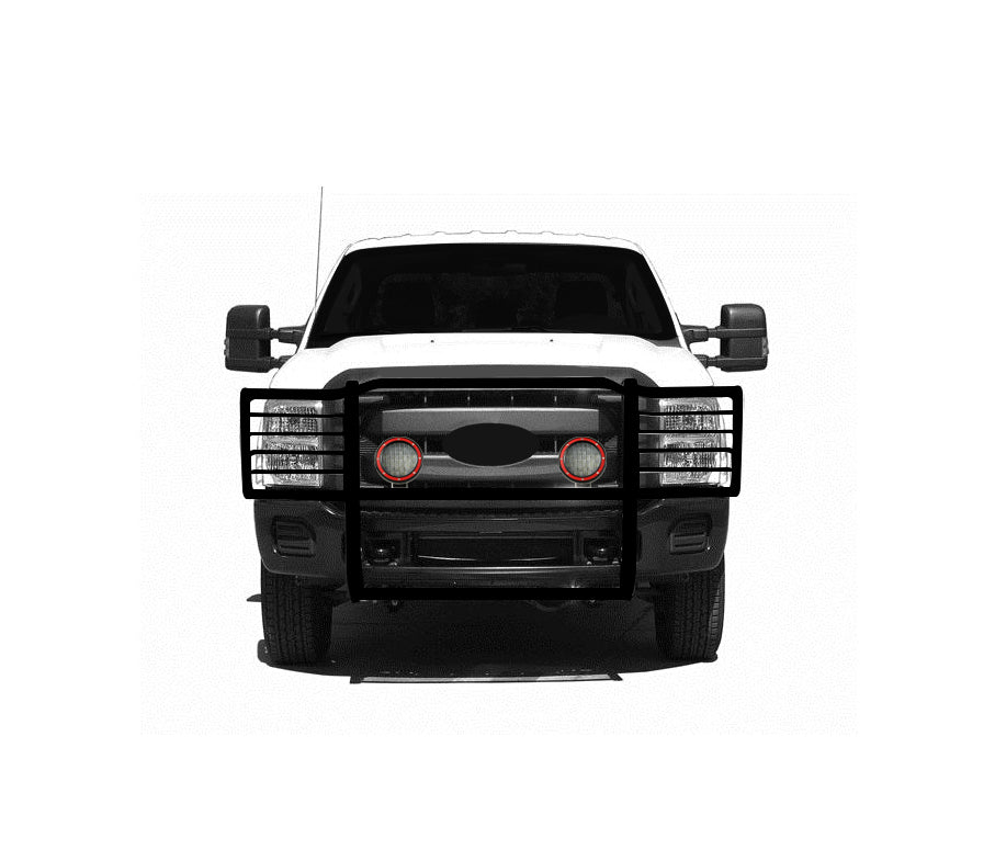 2011-2016 Ford F-250 Super Duty Grille Guard Kit Modular Pair of 5.3" Dia. LED Flood Lights w/ Red Trim Rings Wiring Harness and Switch | Black Horse Off Road - Image 6