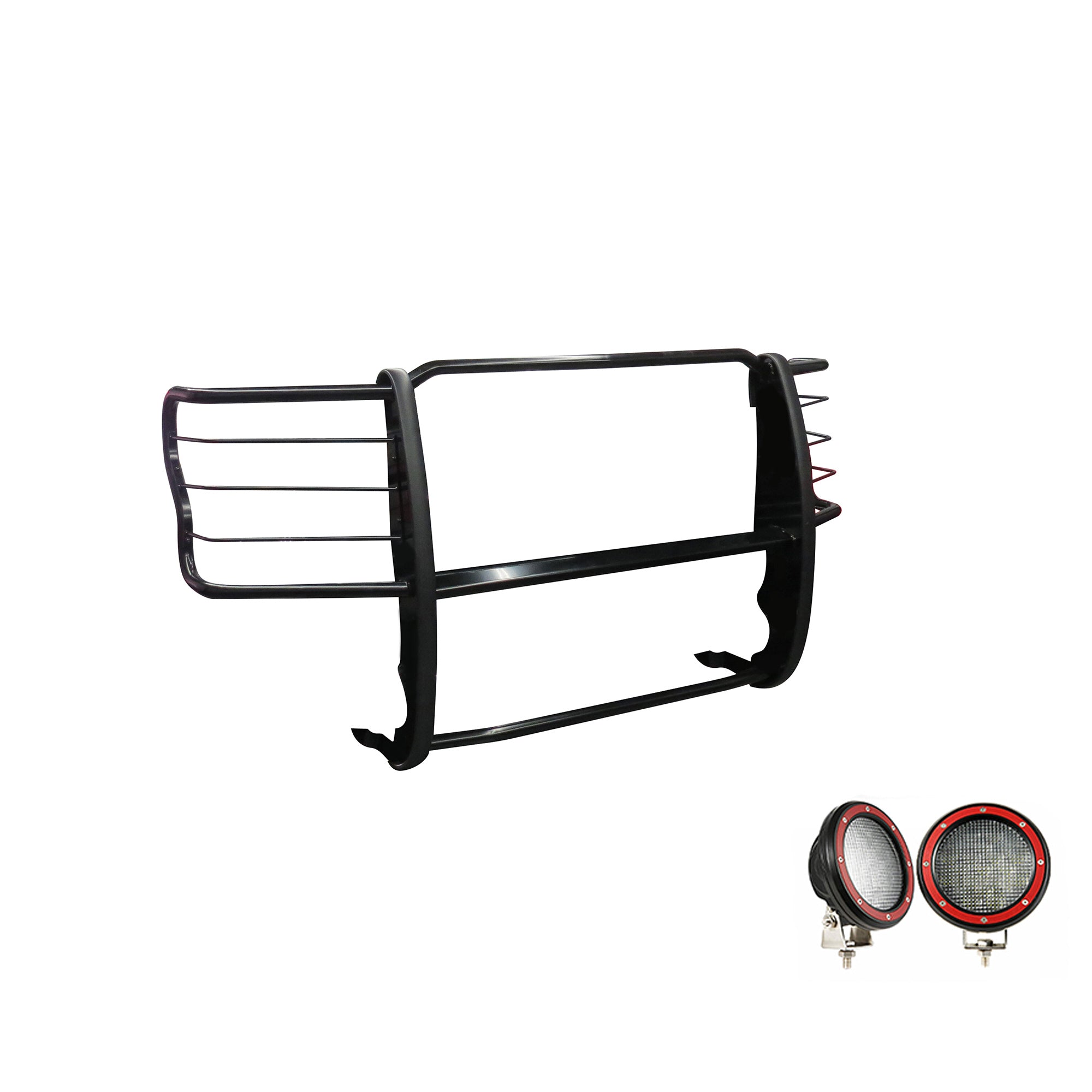 2017-2022 Ford F-250 Super Duty Grille Guard Kit Modular Pair of 5.3" Dia. LED Flood Lights w/ Red Trim Rings Wiring Harness and Switch | Black Horse Off Road - Image 10