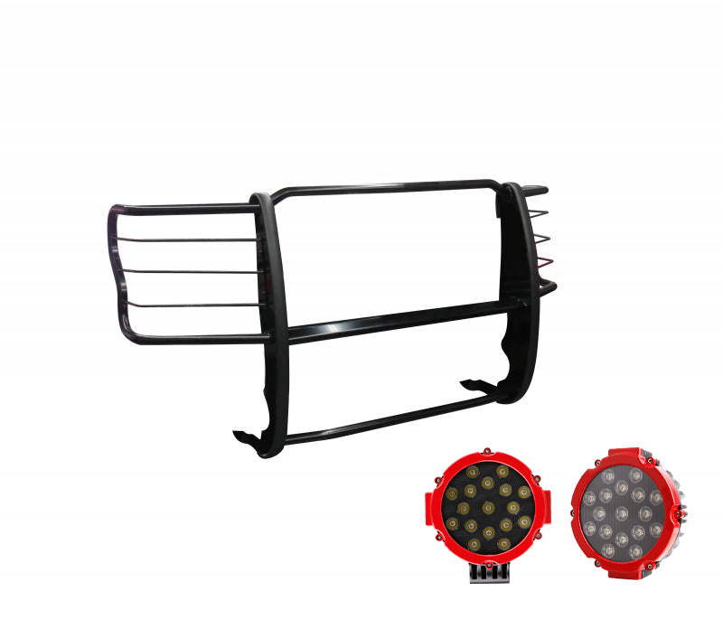 2017-2022 Ford F-250 Super Duty Grille Guard Kit Modular Incl. pair of 7.0"Dia. LED Lights w/Red Trim Rings w/ Wiring Harness and Switch | Black Horse Off Road - Image 4
