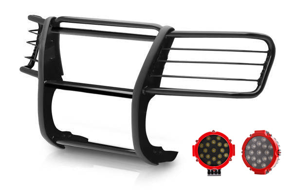 2002-2005 Ford Explorer Grille Guard Kit Modular Incl. pair of 7.0"Dia. LED Lights w/Red Trim Rings w/ Wiring Harness and Switch | Black Horse Off Road - Image 4