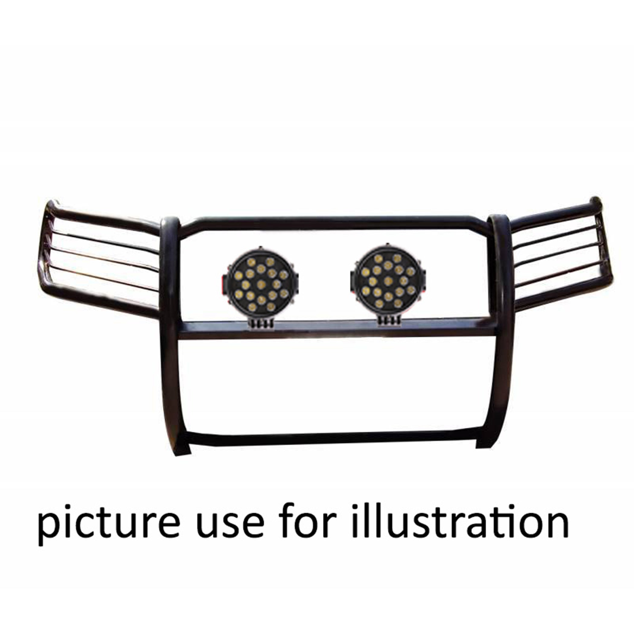 2011-2015 Ford Explorer Grille Guard Kit Modular Incl. pair of 7.0"Dia. LED Lights w/ Black Trim Rings w/ Wiring Harness and Switch | Black Horse Off Road - Image 1