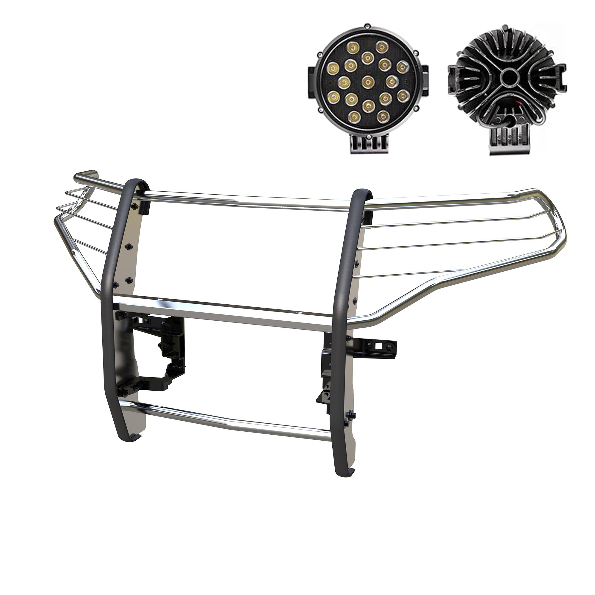 2020-2024 Ford Explorer Grille Guard Kit Modular Incl. pair of 7.0"Dia. LED Lights w/ Black Trim Rings w/ Wiring Harness and Switch | Black Horse Off Road - Image 1