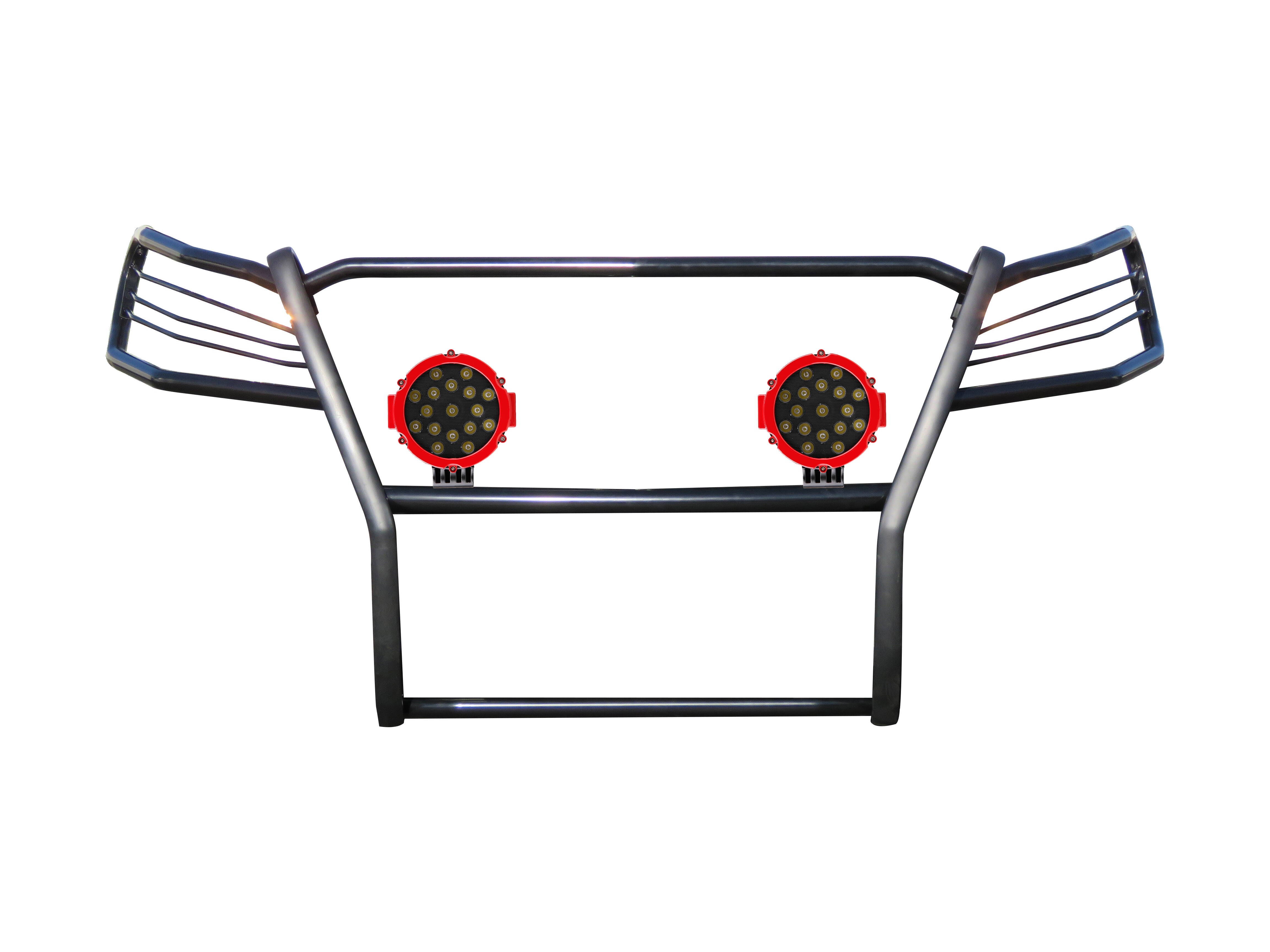 2019-2023 Ford Ranger Grille Guard Kit Modular Incl. pair of 7.0"Dia. LED Lights w/Red Trim Rings w/ Wiring Harness and Switch | Black Horse Off Road - Image 4