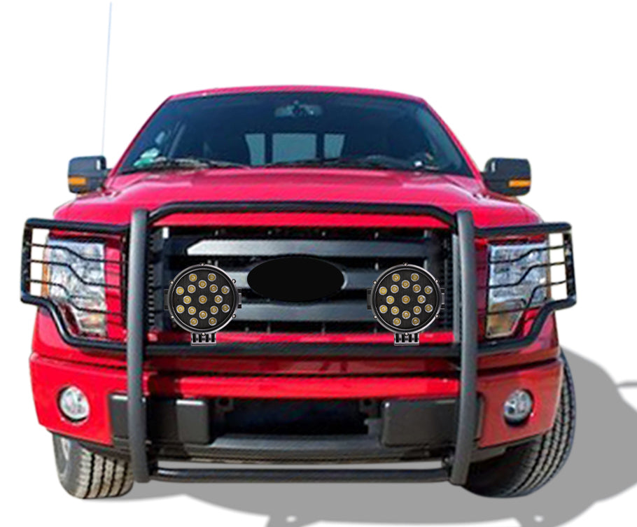 2009-2014 Ford F-150 Grille Guard Kit Modular Incl. pair of 7.0"Dia. LED Lights w/ Black Trim Rings w/ Wiring Harness and Switch | Black Horse Off Road - Image 7