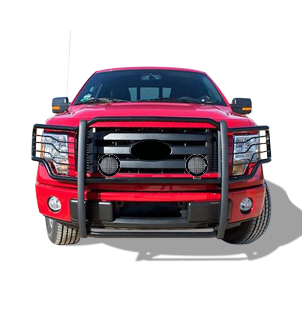 2009-2014 Ford F-150 Grille Guard Kit Modular Pair of 5.3" Dia. LED Flood Lights w/ Black Trim Rings Wiring Harness and Switch | Black Horse Off Road - Image 8