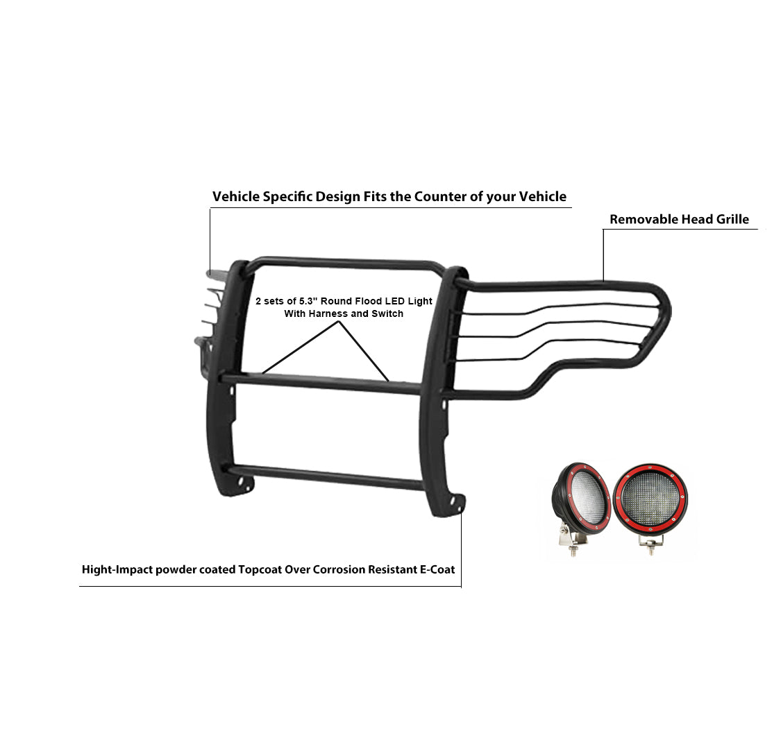 2009-2014 Ford F-150 Grille Guard Kit Modular Pair of 5.3" Dia. LED Flood Lights w/ Red Trim Rings Wiring Harness and Switch | Black Horse Off Road - Image 4