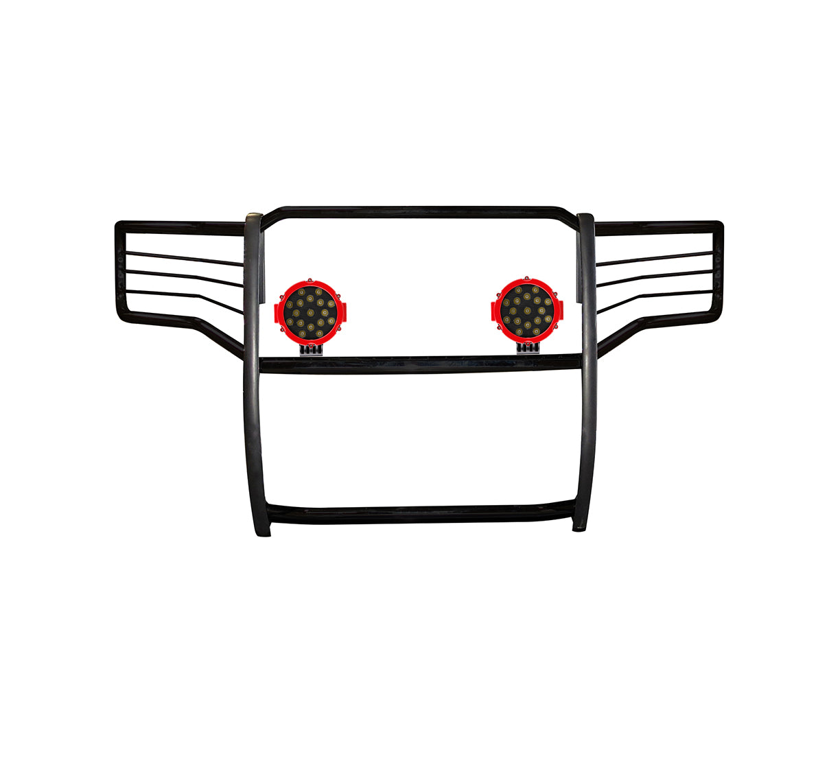 2009-2014 Ford F-150 Grille Guard Kit Modular Incl. pair of 7.0"Dia. LED Lights w/Red Trim Rings w/ Wiring Harness and Switch | Black Horse Off Road - Image 5